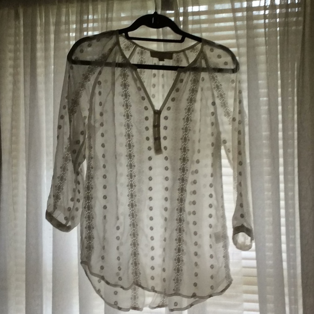 Olive & Oak sheer embroidered white blouse